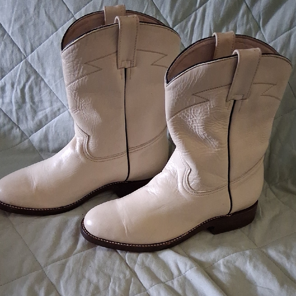 Justin Boots Cream Leather Western Cowboy Boots